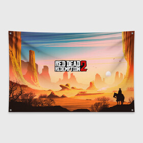 Флаг-баннер с принтом Red Dead Redemption в городе Новоалтайск, 100% полиэстер | размер 67 х 109 см, плотность ткани — 95 г/м2; по краям флага есть четыре люверса для крепления | game | red dead | red dead redemption 2 | redemption 2 | rockstar games | бандиты | дикий запад | игры | ковбои | оружие
