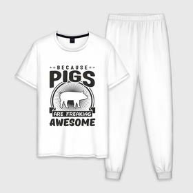 Мужская пижама хлопок с принтом Freaking Pigs в городе Новоалтайск, 100% хлопок | брюки и футболка прямого кроя, без карманов, на брюках мягкая резинка на поясе и по низу штанин
 | 2019 | дед мороз | дом | елка | желание | животные | зима | кабан | милый | мороз | настроение | новый год | пеппа | подарок | позитив | поросенок | праздник | радость | рождество | салют | санта клаус