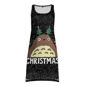 Платье-майка 3D с принтом Totoro Christmas в городе Новоалтайск, 100% полиэстер | полуприлегающий силуэт, широкие бретели, круглый вырез горловины, удлиненный подол сзади. | anime | christmas | moon | myneighbortotoro | night | totoro | xmas | аниме | канта | кодомо | котобус | кусакабэ | мэй | рождество | сусуватари | тацуо | тоторо | хаяомиядзаки | ясуко
