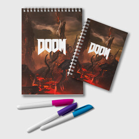 Блокнот с принтом DOOM в городе Новоалтайск, 100% бумага | 48 листов, плотность листов — 60 г/м2, плотность картонной обложки — 250 г/м2. Листы скреплены удобной пружинной спиралью. Цвет линий — светло-серый
 | Тематика изображения на принте: demon | devil | doom | doom vfr | evil | game | mars | red | демон | дум | игры | космос | красная планета | марс | пришельцы