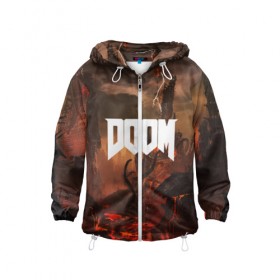 Детская ветровка 3D с принтом DOOM в городе Новоалтайск, 100% полиэстер | подол и капюшон оформлены резинкой с фиксаторами, по бокам два кармана без застежек, один потайной карман на груди | demon | devil | doom | doom vfr | evil | game | mars | red | демон | дум | игры | космос | красная планета | марс | пришельцы