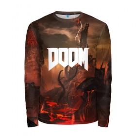 Мужской лонгслив 3D с принтом DOOM в городе Новоалтайск, 100% полиэстер | длинные рукава, круглый вырез горловины, полуприлегающий силуэт | demon | devil | doom | doom vfr | evil | game | mars | red | демон | дум | игры | космос | красная планета | марс | пришельцы