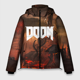 Мужская зимняя куртка 3D с принтом DOOM в городе Новоалтайск, верх — 100% полиэстер; подкладка — 100% полиэстер; утеплитель — 100% полиэстер | длина ниже бедра, свободный силуэт Оверсайз. Есть воротник-стойка, отстегивающийся капюшон и ветрозащитная планка. 

Боковые карманы с листочкой на кнопках и внутренний карман на молнии. | demon | devil | doom | doom vfr | evil | game | mars | red | демон | дум | игры | космос | красная планета | марс | пришельцы