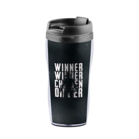 Термокружка-непроливайка с принтом WINNER WINNER chicken dinner в городе Новоалтайск, внутренняя часть — пищевой пластик, наружная часть — прозрачный пластик, между ними — полиграфическая вставка с рисунком | объем — 350 мл, герметичная крышка | Тематика изображения на принте: chicken | dinner | playerunknown’s battlegrounds | pochinki | pubg | rozhok | winner | батлграунд | игра | королевская битва | пабг | плеер | починки | пубг | сосновка | ункновн | шутер