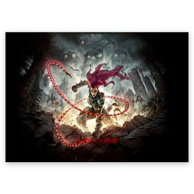 Поздравительная открытка с принтом DARKSIDERS 3 в городе Новоалтайск, 100% бумага | плотность бумаги 280 г/м2, матовая, на обратной стороне линовка и место для марки
 | apocalypse | building | darksider 3 | destruction | fury | roots | slasher | strife | война | всадники апокалипсиса | голод | дарксайдерс | нефилимы | раздор | ярость