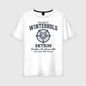 Женская футболка хлопок Oversize с принтом Skyrim в городе Новоалтайск, 100% хлопок | свободный крой, круглый ворот, спущенный рукав, длина до линии бедер
 | dovahkiin | dragonborn | fus ro dah | skyrim | the elder scrolls | winterhold | винтерхолд | довакин | игры | компьютерные игры | скайрим