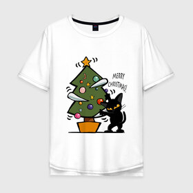 Мужская футболка хлопок Oversize с принтом Merry Christmas в городе Новоалтайск, 100% хлопок | свободный крой, круглый ворот, “спинка” длиннее передней части | 2019 | дед мороз | дом | елка | желание | животные | зима | кабан | милый | мороз | настроение | новый год | пеппа | подарок | позитив | поросенок | праздник | радость | рождество | санта клаус | свинка