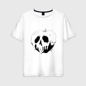 Женская футболка хлопок Oversize с принтом Death Apple в городе Новоалтайск, 100% хлопок | свободный крой, круглый ворот, спущенный рукав, длина до линии бедер
 | blood | bones | dead | halloween | killer | monster | night | scream | skeletor | skull | zombie | вампир | зомби | кладбище | крик | кровь | мертвец | месть | могила | монстр | ночь | пират | скелет | скелетор