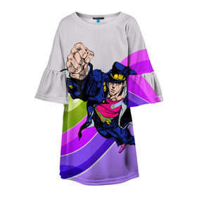 Детское платье 3D с принтом Jojo Jotaro в городе Новоалтайск, 100% полиэстер | прямой силуэт, чуть расширенный к низу. Круглая горловина, на рукавах — воланы | adventure | anime | bizzare | jo jo | jojo | logo | manga | аниме | араки | ахегао | джо | джо джо | джоджо | жижа | жожа | жожо | йойо | лого | манга | мульт | мультфильм | отаку | сериал | символ | хирохико | юри | яой