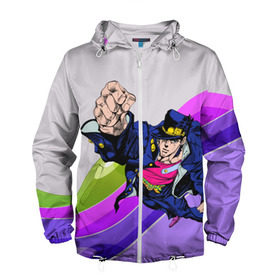 Мужская ветровка 3D с принтом Jojo Jotaro в городе Новоалтайск, 100% полиэстер | подол и капюшон оформлены резинкой с фиксаторами, два кармана без застежек по бокам, один потайной карман на груди | adventure | anime | bizzare | jo jo | jojo | logo | manga | аниме | араки | ахегао | джо | джо джо | джоджо | жижа | жожа | жожо | йойо | лого | манга | мульт | мультфильм | отаку | сериал | символ | хирохико | юри | яой