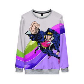 Женский свитшот 3D с принтом Jojo Jotaro в городе Новоалтайск, 100% полиэстер с мягким внутренним слоем | круглый вырез горловины, мягкая резинка на манжетах и поясе, свободная посадка по фигуре | adventure | anime | bizzare | jo jo | jojo | logo | manga | аниме | араки | ахегао | джо | джо джо | джоджо | жижа | жожа | жожо | йойо | лого | манга | мульт | мультфильм | отаку | сериал | символ | хирохико | юри | яой
