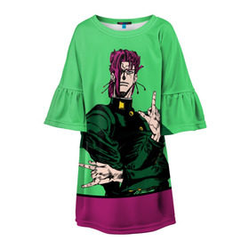 Детское платье 3D с принтом Jojo Kakyoin в городе Новоалтайск, 100% полиэстер | прямой силуэт, чуть расширенный к низу. Круглая горловина, на рукавах — воланы | adventure | anime | bizzare | jo jo | jojo | logo | manga | аниме | араки | ахегао | джо | джо джо | джоджо | жижа | жожа | жожо | йойо | лого | манга | мульт | мультфильм | отаку | сериал | символ | хирохико | юри | яой