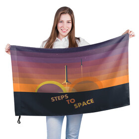 Флаг 3D с принтом STEPS TO SPACE в городе Новоалтайск, 100% полиэстер | плотность ткани — 95 г/м2, размер — 67 х 109 см. Принт наносится с одной стороны | elon musk | falcon 9 | spacex | илон маск | ступень ракеты