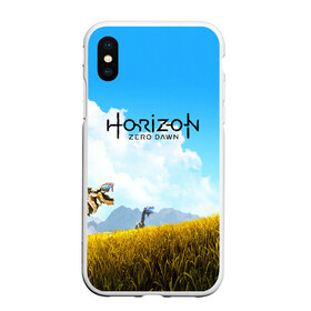 Чехол для iPhone XS Max матовый Horizon Zero Dawn: в городе Новоалтайск, Силикон | Область печати: задняя сторона чехла, без боковых панелей | aloy | game | horizon zero dawn | hunter | machine | mecha | robot | snow | spear | the frozen wilds | weapon | игры | постапокалипсис | роботы | фентези | элой