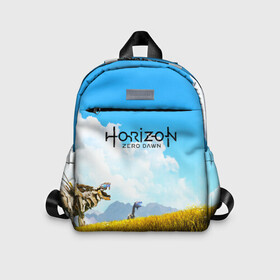 Детский рюкзак 3D с принтом Horizon Zero Dawn в городе Новоалтайск, 100% полиэстер | лямки с регулируемой длиной, сверху петелька, чтобы рюкзак можно было повесить на вешалку. Основное отделение закрывается на молнию, как и внешний карман. Внутри дополнительный карман. По бокам два дополнительных кармашка | aloy | game | horizon zero dawn | hunter | machine | mecha | robot | snow | spear | the frozen wilds | weapon | игры | постапокалипсис | роботы | фентези | элой