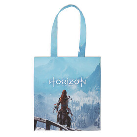 Шоппер 3D с принтом HORIZON ZERO DAWN в городе Новоалтайск, 100% полиэстер | Плотность: 200 г/м2; Размер: 34×35 см; Высота лямок: 30 см | aloy | game | horizon zero dawn | hunter | machine | mecha | robot | snow | spear | the frozen wilds | weapon | игры | постапокалипсис | роботы | фентези | элой