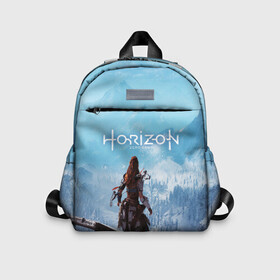 Детский рюкзак 3D с принтом HORIZON ZERO DAWN в городе Новоалтайск, 100% полиэстер | лямки с регулируемой длиной, сверху петелька, чтобы рюкзак можно было повесить на вешалку. Основное отделение закрывается на молнию, как и внешний карман. Внутри дополнительный карман. По бокам два дополнительных кармашка | aloy | game | horizon zero dawn | hunter | machine | mecha | robot | snow | spear | the frozen wilds | weapon | игры | постапокалипсис | роботы | фентези | элой