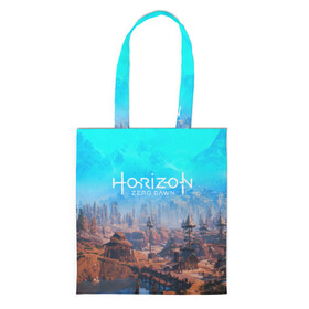 Шоппер 3D с принтом HORIZON ZERO DAWN в городе Новоалтайск, 100% полиэстер | Плотность: 200 г/м2; Размер: 34×35 см; Высота лямок: 30 см | aloy | game | horizon zero dawn | hunter | machine | mecha | robot | snow | spear | the frozen wilds | weapon | игры | постапокалипсис | роботы | фентези | элой