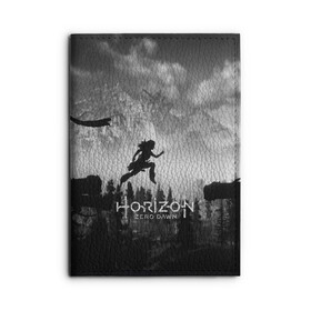 Обложка для автодокументов с принтом Horizon Zero Dawn в городе Новоалтайск, натуральная кожа |  размер 19,9*13 см; внутри 4 больших “конверта” для документов и один маленький отдел — туда идеально встанут права | Тематика изображения на принте: aloy | game | horizon zero dawn | hunter | machine | mecha | robot | snow | spear | the frozen wilds | weapon | игры | постапокалипсис | роботы | фентези | элой