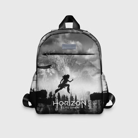 Детский рюкзак 3D с принтом Horizon Zero Dawn в городе Новоалтайск, 100% полиэстер | лямки с регулируемой длиной, сверху петелька, чтобы рюкзак можно было повесить на вешалку. Основное отделение закрывается на молнию, как и внешний карман. Внутри дополнительный карман. По бокам два дополнительных кармашка | aloy | game | horizon zero dawn | hunter | machine | mecha | robot | snow | spear | the frozen wilds | weapon | игры | постапокалипсис | роботы | фентези | элой