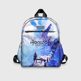 Детский рюкзак 3D с принтом Horizon Zero Dawn в городе Новоалтайск, 100% полиэстер | лямки с регулируемой длиной, сверху петелька, чтобы рюкзак можно было повесить на вешалку. Основное отделение закрывается на молнию, как и внешний карман. Внутри дополнительный карман. По бокам два дополнительных кармашка | aloy | game | horizon zero dawn | hunter | machine | mecha | robot | snow | spear | the frozen wilds | weapon | игры | постапокалипсис | роботы | фентези | элой