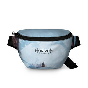 Поясная сумка 3D с принтом Horizon Zero Dawn в городе Новоалтайск, 100% полиэстер | плотная ткань, ремень с регулируемой длиной, внутри несколько карманов для мелочей, основное отделение и карман с обратной стороны сумки застегиваются на молнию | aloy | game | horizon zero dawn | hunter | machine | mecha | robot | snow | spear | the frozen wilds | weapon | игры | постапокалипсис | роботы | фентези | элой