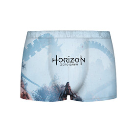 Мужские трусы 3D с принтом Horizon Zero Dawn в городе Новоалтайск, 50% хлопок, 50% полиэстер | классическая посадка, на поясе мягкая тканевая резинка | aloy | game | horizon zero dawn | hunter | machine | mecha | robot | snow | spear | the frozen wilds | weapon | игры | постапокалипсис | роботы | фентези | элой