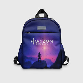 Детский рюкзак 3D с принтом HORIZON ZERO DAWN в городе Новоалтайск, 100% полиэстер | лямки с регулируемой длиной, сверху петелька, чтобы рюкзак можно было повесить на вешалку. Основное отделение закрывается на молнию, как и внешний карман. Внутри дополнительный карман. По бокам два дополнительных кармашка | aloy | game | horizon zero dawn | hunter | machine | mecha | robot | snow | spear | the frozen wilds | weapon | игры | постапокалипсис | роботы | фентези | элой