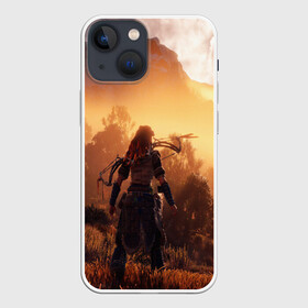 Чехол для iPhone 13 mini с принтом HORIZON ZERO DAWN в городе Новоалтайск,  |  | aloy | game | horizon zero dawn | hunter | machine | mecha | robot | snow | spear | the frozen wilds | weapon | игры | постапокалипсис | роботы | фентези | элой