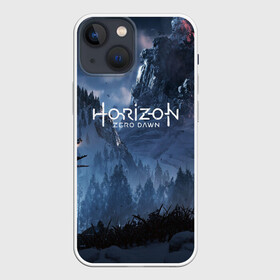 Чехол для iPhone 13 mini с принтом HORIZON ZERO DAWN в городе Новоалтайск,  |  | aloy | game | horizon zero dawn | hunter | machine | mecha | robot | snow | spear | the frozen wilds | weapon | игры | постапокалипсис | роботы | фентези | элой