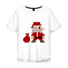 Мужская футболка хлопок Oversize с принтом Pixel Santa в городе Новоалтайск, 100% хлопок | свободный крой, круглый ворот, “спинка” длиннее передней части | 8 bit | 8 бит | 8bit | geek | oldschool | pixel | santa | santa claus | дед мороз | игра | олдскул | пиксель | пиксельный | санта | санта клаус