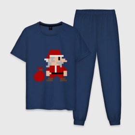 Мужская пижама хлопок с принтом Pixel Santa в городе Новоалтайск, 100% хлопок | брюки и футболка прямого кроя, без карманов, на брюках мягкая резинка на поясе и по низу штанин
 | 8 bit | 8 бит | 8bit | geek | oldschool | pixel | santa | santa claus | дед мороз | игра | олдскул | пиксель | пиксельный | санта | санта клаус