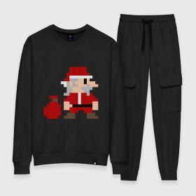 Женский костюм хлопок с принтом Pixel Santa в городе Новоалтайск, 100% хлопок | на свитшоте круглая горловина, мягкая резинка по низу. Брюки заужены к низу, на них два вида карманов: два 