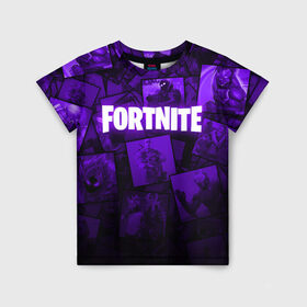 Детская футболка 3D с принтом FORTNITE в городе Новоалтайск, 100% гипоаллергенный полиэфир | прямой крой, круглый вырез горловины, длина до линии бедер, чуть спущенное плечо, ткань немного тянется | 2019 | armor | armour | cybersport | esport | fortnite | game | llama | logo | броня | игра | киберспорт | лама | симулятор строительства | строительство | фиолетовый | фирменные цвета | фортнайт