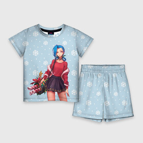 Детский костюм с шортами 3D с принтом New Year Jinx в городе Новоалтайск,  |  | christmas | game | jinx | legends | legue | legueoflegends | lol | snow | snowflakes | xmas | безбашенная | джинкс | игра | легенд | лига | лигалегенд | лол | рождество | стрелок | хулиганка