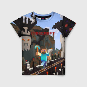Детская футболка 3D с принтом Minecraft в городе Новоалтайск, 100% гипоаллергенный полиэфир | прямой крой, круглый вырез горловины, длина до линии бедер, чуть спущенное плечо, ткань немного тянется | blade | blocks | creeper | cubes | game | ken | minecraft | mobs | sword | игры | крипер | майн крафт | майнкрафт | моб