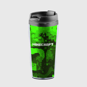 Термокружка-непроливайка с принтом MINECRAFT в городе Новоалтайск, внутренняя часть — пищевой пластик, наружная часть — прозрачный пластик, между ними — полиграфическая вставка с рисунком | объем — 350 мл, герметичная крышка | Тематика изображения на принте: blade | blocks | creeper | cubes | game | ken | minecraft | mobs | sword | игры | крипер | майн крафт | майнкрафт | моб