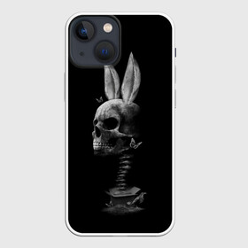 Чехол для iPhone 13 mini с принтом Зая в городе Новоалтайск,  |  | Тематика изображения на принте: бабочки | животные | зая | заяц | кости | кролик | череп | черно белый | черное и белое