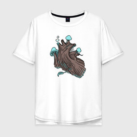 Мужская футболка хлопок Oversize с принтом Wood heart в городе Новоалтайск, 100% хлопок | свободный крой, круглый ворот, “спинка” длиннее передней части | Тематика изображения на принте: heart | wood | абстракция | дерево | лес | растение | рисунок | сердце | футболка