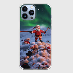 Чехол для iPhone 13 Pro Max с принтом Дед мороз и снеговики зомби в городе Новоалтайск,  |  | Тематика изображения на принте: claus | santa | апокалипсис | зомби | рождество | ружьё | санта | санта клаус | снег | снеговик | топор