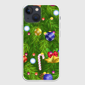 Чехол для iPhone 13 mini с принтом Ёлка новогодняя в городе Новоалтайск,  |  | Тематика изображения на принте: гирлянда | ель | иголки | игрушки шарики | костюм | мишура | пихта | праздник | рождество | снеговик | хвоя