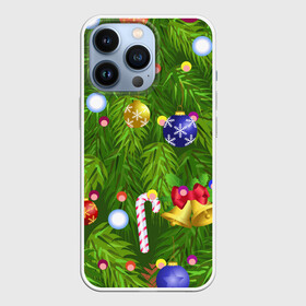 Чехол для iPhone 13 Pro с принтом Ёлка новогодняя в городе Новоалтайск,  |  | Тематика изображения на принте: гирлянда | ель | иголки | игрушки шарики | костюм | мишура | пихта | праздник | рождество | снеговик | хвоя