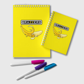Блокнот с принтом Brazzers в городе Новоалтайск, 100% бумага | 48 листов, плотность листов — 60 г/м2, плотность картонной обложки — 250 г/м2. Листы скреплены удобной пружинной спиралью. Цвет линий — светло-серый
 | brazzers | банан | бразерс | логотип | надпись | прикол | юмор