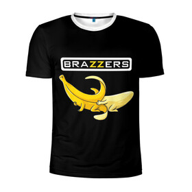 Мужская футболка 3D спортивная с принтом Brazzers в городе Новоалтайск, 100% полиэстер с улучшенными характеристиками | приталенный силуэт, круглая горловина, широкие плечи, сужается к линии бедра | brazzers | банан | бразерс | логотип | надпись | прикол | юмор