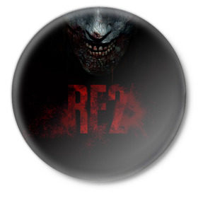Значок с принтом Resident Evil 2 в городе Новоалтайск,  металл | круглая форма, металлическая застежка в виде булавки | 2 | 2019 | dark | evil | game | horror | resident | zombie | зомби | зубы | игра | кровь | лого | обитель зла | ужас