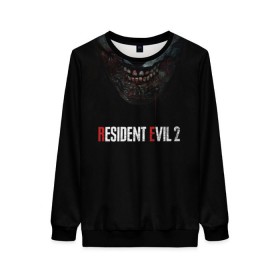 Женский свитшот 3D с принтом Resident Evil 2 в городе Новоалтайск, 100% полиэстер с мягким внутренним слоем | круглый вырез горловины, мягкая резинка на манжетах и поясе, свободная посадка по фигуре | 2 | 2019 | dark | evil | game | horror | resident | zombie | зомби | зубы | игра | кровь | лого | обитель зла | ужас