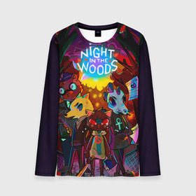 Мужской лонгслив 3D с принтом Night in the Woods (1) в городе Новоалтайск, 100% полиэстер | длинные рукава, круглый вырез горловины, полуприлегающий силуэт | Тематика изображения на принте: bear | cat | fox | night | night in the woods | woods | кот | лес | лис | медведь | ночь | ночь в лесу