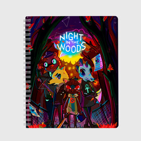 Тетрадь с принтом Night in the Woods (1) в городе Новоалтайск, 100% бумага | 48 листов, плотность листов — 60 г/м2, плотность картонной обложки — 250 г/м2. Листы скреплены сбоку удобной пружинной спиралью. Уголки страниц и обложки скругленные. Цвет линий — светло-серый
 | bear | cat | fox | night | night in the woods | woods | кот | лес | лис | медведь | ночь | ночь в лесу