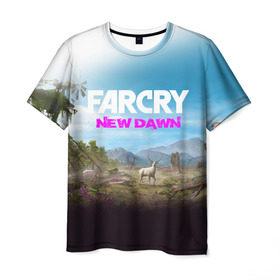 Мужская футболка 3D с принтом FAR CRY NEW DAWN в городе Новоалтайск, 100% полиэфир | прямой крой, круглый вырез горловины, длина до линии бедер | Тематика изображения на принте: action | far cry | far cry new dawn | game | gamer | montana | player | shooter | usa | врата эдема | знак | игра | культ | секта | символ | символика | шутер | эдем