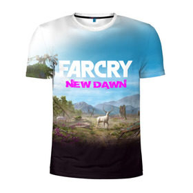 Мужская футболка 3D спортивная с принтом FAR CRY NEW DAWN в городе Новоалтайск, 100% полиэстер с улучшенными характеристиками | приталенный силуэт, круглая горловина, широкие плечи, сужается к линии бедра | action | far cry | far cry new dawn | game | gamer | montana | player | shooter | usa | врата эдема | знак | игра | культ | секта | символ | символика | шутер | эдем